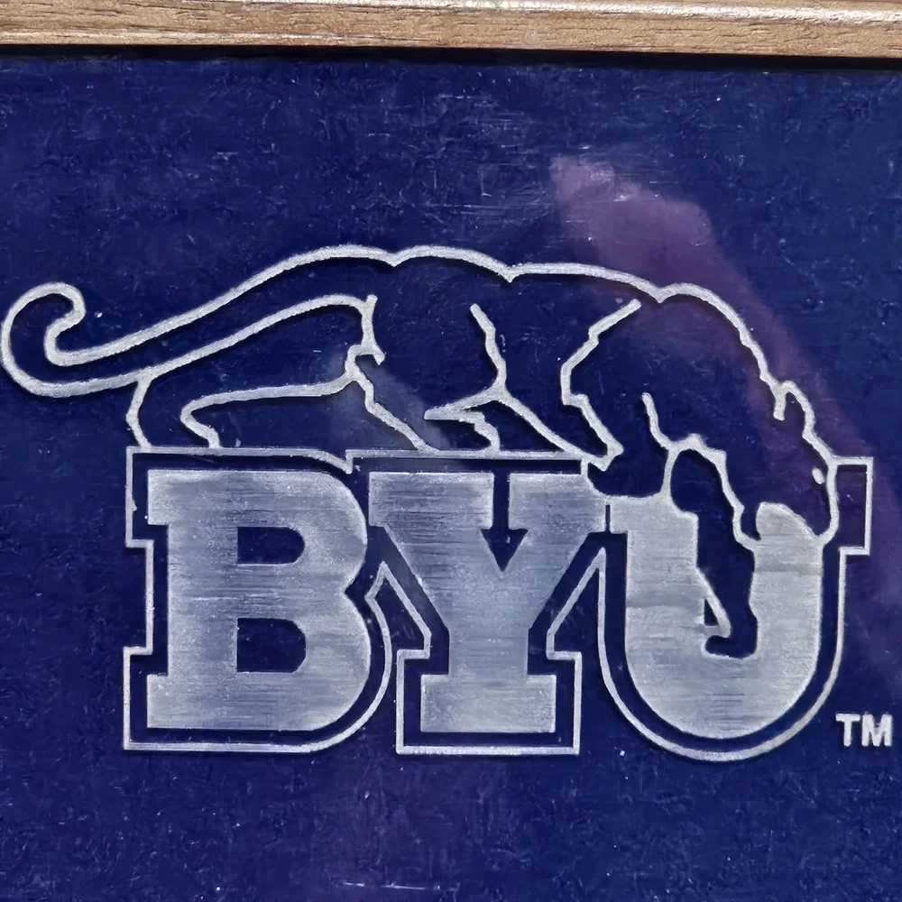 Vintage Carved Stone Slab BYU Cougars Lined Wood Trinket Box, Catch All Jewelry